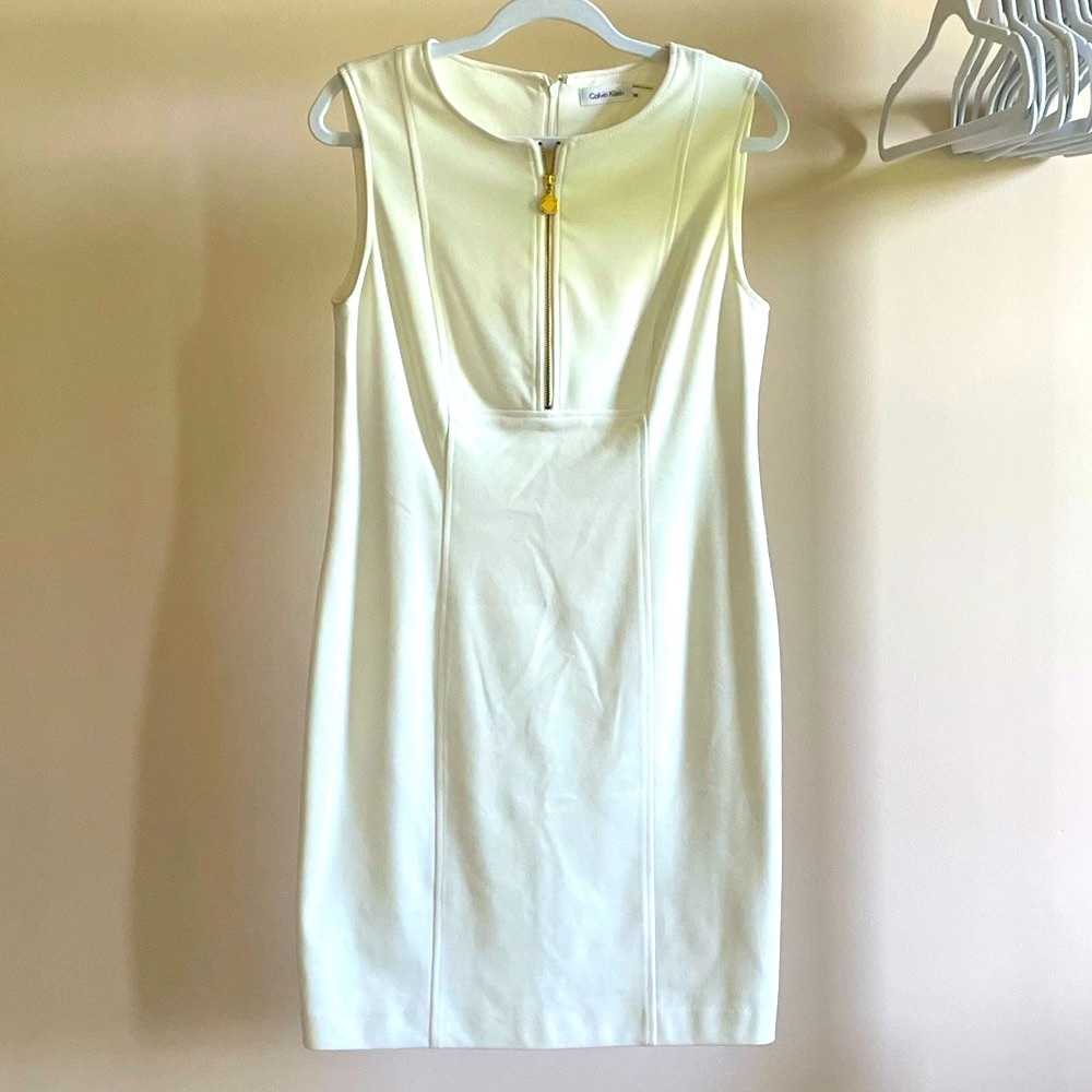 Calvin Klein Cream Front Half Zip Sheath Size 10
